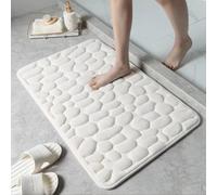 Cobblestone Embossed Bathroom Bath Mat, Non-Slip Memory Foam Rug with Soft Absorbent Surface, Washable Pebble Pattern Floor Mat for Shower, Tub, Sink Side (Beige, 40 * 60cm/15.7 * 23.5inch)