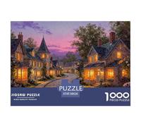 Cobblestone Village at Twilight Wooden Jigsaw Puzzle Waterproof 1000 Piece Puzzles for Adults Gifts Fun Challenging Games