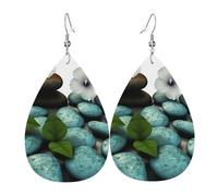 Cobblestone Zen Flowers Earrings for Women Teardrop Dangle Earrings Boho Lightweight Unique Leather Earrings Fashion Pendant for Birthday Gift Fashion Jewelry