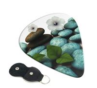 Cobblestone Zen Flowers Guitar Picks 6 Pack with Leather Guitar Pick Holder Keychain, Plectrum Key Fob Cases Bag, Abstract Art Plectrum for Acoustic Electric Guitar, Ukulele 0.46mm