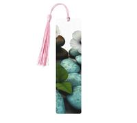 Cobblestone Zen Flowers Wooden Bookmarks 5 Pcs,Handmade Double-Sided Printed Book Marks Page Markers with Pink Tassels Book Accessories Gift for Book Lovers Women Men