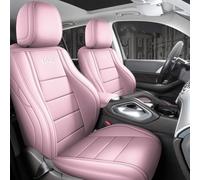 Cobear Luxury Nappa Leather Seat Covers Full Set Custom for Dodge RAM 2014-2026 with Full-Wrap Elastic Straps Scratch Resistant Waterproof Airbag Safe Car Seat Protector Light Pink