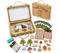 CoBéBé Forest Friends Wooden Activity Box for Toddlers - Magnetic Puzzle Box with Whiteboard, Animal Quiz Cards & Travel Toy | Screen-Free Montessori Educational Gift, Age 3 4 5
