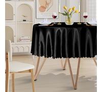 Cobedzy 1 Pack 70 Inch Round Satin Tablecloth Black Satin Table Cover, Overlay Silky Tablecloth Satin Dining Table Cloths for Wedding, Party, Banquet, Events, Reception, Dinner