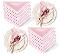 Cobedzy 12 Pack Satin Table Cloth Napkins, 17x17 Inch Blush Pink Silky Wedding Napkins Cloth Washable, Luxury Dining Table Cloth Napkins Set for Birthday Holiday Party Dinner Restaurant