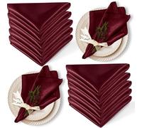 Cobedzy 12 Pack Satin Table Cloth Napkins, 17x17 Inch Burgundy Silky Wedding Napkins Cloth Washable, Luxury Dining Table Cloth Napkins Set for Birthday Holiday Party Dinner Restaurant