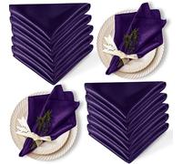 Cobedzy 12 Pack Satin Table Cloth Napkins, 17x17 Inch Purple Silky Wedding Napkins Cloth Washable, Luxury Dining Table Cloth Napkins Set for Birthday Holiday Party Dinner Restaurant