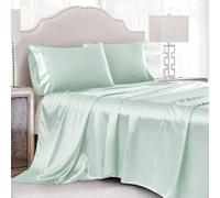 Cobedzy 3 Pcs Mint Green Satin Sheets Twin XL Size Silky Satin Bedding Sheets Set with 1 Deep Pocket Fitted Sheet, 1 Flat Sheet, 1 Pillowcase