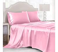 Cobedzy 4 Pieces Pink Satin Sheets Queen Size Bed Set, Luxury Silky Satin Bedding Sheets Set with 1 Deep Pocket Fitted Sheet, 1 Soft Flat Sheet, 2 Pillowcases