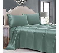 Cobedzy 4 Pieces Sage Green Satin Sheets Queen Size Bed Set, Luxury Silky Satin Bedding Sheets Set with 1 Deep Pocket Fitted Sheet, 1 Soft Flat Sheet, 2 Pillowcases