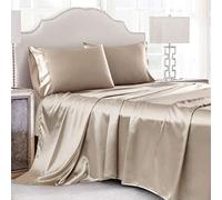 Cobedzy 4 Pieces Taupe Satin Sheets King Size Bed Set, Luxury Silky Satin Bedding Sheets Set with 1 Deep Pocket Fitted Sheet, 1 Soft Flat Sheet, 2 Pillowcases