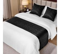 Cobedzy Black Satin Bed Runner for King Size Beds(1.8m), 50 x 240cm(20" x 94") Jacquard Bed Scarf Satin Bedding Scarves for Hotel, Home, Guesthouse