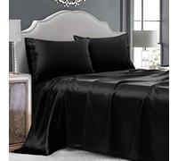 Cobedzy Black Satin Sheets Full Size Set, 4 Pcs Silky Soft Satin Bed Sheets Full Set with Deep Pockets, Extra Smooth & Luxurious Microfiber Sheet for Hair and Skin(Black)