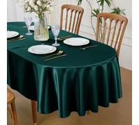 Cobedzy Dark Green Satin Oval Tablecloth 60 x 84 Inch Washable for Indoor/Outdoor Use, Wrinkle Resistant Stain Fabric Table Cover for Farmhouse, Dining, Kitchen, Wedding, Banquet, Party