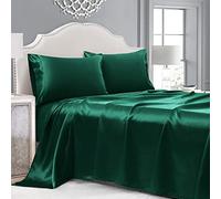 Cobedzy Dark Green Satin Sheets King Size Set, 4 Pcs Silky Soft Satin Bed Sheets King Set with Deep Pockets, Extra Smooth & Luxurious Microfiber Sheet for Hair and Skin(Dark Green)