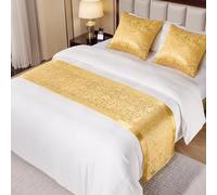 Cobedzy Gold Satin Bed Runner for King Size Beds, 50 x 240cm(20" x 94") Jacquard Bed Scarf Satin Bedding Scarves for Hotel, Home, Guesthouse