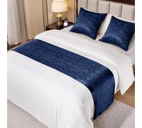 Cobedzy Navy Blue Satin Bed Runner for King Size Beds(1.8m), 50 x 240cm(20" x 94") Jacquard Bed Scarf Satin Bedding Scarves for Hotel, Home, Guesthouse