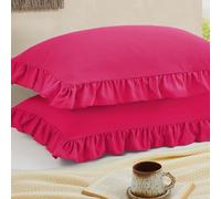 Cobedzy Ruffled Pillow Cases Set of 2, Hot Pink Queen Pillow Shams Brushed Microfiber Edge Ruffled Soft Pillow Cover with Envelope Closure for Bedding Decor (20"x30")