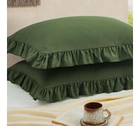 Cobedzy Ruffled Pillow Cases Set of 2, Olive Green Queen Pillow Shams Brushed Microfiber Edge Ruffled Soft Pillow Cover with Envelope Closure for Bedding Decor (20"x30")
