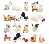 Cobee 10 Pcs Dollhouse Mini Cat Figures, 1:12 Realistic Kitten Figurines Cake Topper Miniature Animal Statues Ornaments for Home Landscape Decorations Party Favor
