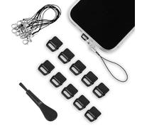 Cobee 10 Pcs USB C Port Cover, Phone USB C Dust Plug Charm With Tab Lanyard Cleaning Brush, Charging Port Cleaner Dust Plug Speaker Cover For Type C Port Device(Black)