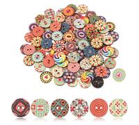 Cobee 100 Pcs Mixed Vintage Wooden Buttons With 2 Holes - 15mm Round Decorative for DIY Sewing Craft and Handmade Projects