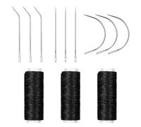 cobee 12 Pcs Sew in Needle and Thread for Hair, Black Needle and Thread Kit Upholstery Thread, Curved Upholstery Needles for Making Wig Hair Hand Sewing Hair Weave Extension