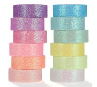 Cobee 12 Rolls Pastel Washi Tape Set, Glitter Washi Tape Colored Masking Tapes for DIY Crafts Journal Scrapbooking Gift Wrapping (12 Colors)