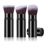 cobee 3 Pack Retractable Makeup Brush, Travel Face Blush Brush Portable Kabuki Foundation Brushes Soft Powder Foundation Brushes for Blending Liquid Blush Bronzer Buffing Sunscreen Concealing