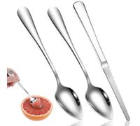 Cobee 3 Pcs Grapefruit Spoons and Knife Set, Stainless Steel Serrated Grapefruit Utensil Silver Kitchen Cutting Utensil Tool Fruit Spoon for Citrus Lemon Kiwi Melon Lime Fruit Puree Dessert