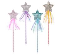 Cobee 4 Pcs Princess Wand, Glitter Star Wands Pink Glitter Fairy Magic Wands, Dress-Up Costume Props Star Wand Birthday for Favor Decorations
