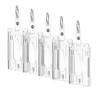 cobee 5 Pack Heavy Duty Badge Holders with Keyring, Hard Plastic ID Card Holder Vertical Clear Card Protector Thumb Slot Keychain Card Case School Office Supplies