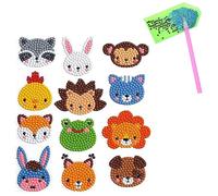 Cobee 5D Diamond Art Painting Stickers, 12PCS Diamond Art Mosaic Stickers Animals Gem 5D DIY Paint Kits Digital Numbers Kits for Children Adult Beginners(Style-B)