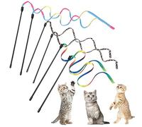 Cobee 6 Packs Cat Wand Toy Set, 30cm Cat Interactive Wand with 60cm Rainbow Ribbon String+ Rainbow Cloth String + Leopard Print Cloth String for Pet Kitten Training Exerciser Kitten Catcher(6 Pcs)