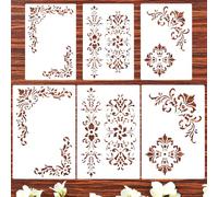 Cobee 6 Pcs 2 Size Craft Stencils, 3 Styles Reusable Stencils for Painting Vintage Floral Drawing Texture Templates for Wall Furniture Scrapbook DIY Art