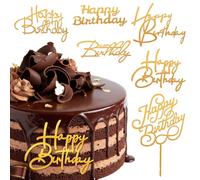 cobee 6Pcs Happy Birthday Cake Topper, Happy Birthday Sign for Cakes, Mirror Acrylic Birth day Cakes Toppers, Gold Ca kes Decorations for Cake Party Decorating Supplies