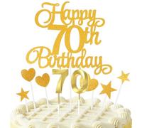 cobee 70th Birthday Cake Decorations, Birthday Cake Decorations Set Gold Glitter Happy 70th Birthdays Cakes Topper with Number Candles and Star Accents for Party Supplies