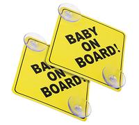 Cobee Baby on Board Car Signs, 2 Pcs 5"x5" Safety Signs with Double Suction Cups, Reusable Durable Baby in Car Sticker Decal (Style-A)