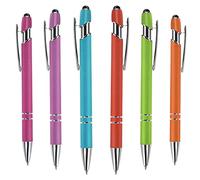 Cobee Ballpoint Pen with Stylus Tip, 6 Pieces Retractable Ballpoint Pens, 1.0 mm Black Ink Soft Click Metal Pens, 2 in 1 Stylus for Touch Screens, School Office Gift Supplies(Mixed Color)