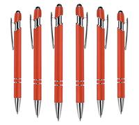 Cobee Ballpoint Pen with Stylus Tip, 6 Pieces Retractable Ballpoint Pens, 1.0 mm Black Ink Soft Responsive Click Metal Pens, 2 in 1 Stylus for Touch Screens, School Office Gift Supplies(Orange)