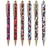 Cobee Bling Metal Pens, 6pcs Click Retractable Ballpoint Pens, 1.0mm Black Ink Ballpoint Pens, Metal Glitter Ballpoint Pens for Men, Women, School, Office, Home, Drawing(Leopard Print)