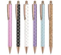 Cobee Bling Metal Pens, 6pcs Click Retractable Ballpoint Pens, 1.0mm Black Ink Ballpoint Pens, Metal Glitter Ballpoint Pens for Men, Women, School, Office, Home, Drawing(Water Drop Pattern)