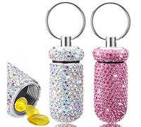 cobee Bling Pill Container, 2 Pieces Waterproof Pill Case Portable Pill Bottle Crystal Mini Pill Holder Pocket Pill Storage Box with Keychain for Travel Outdoor Camping