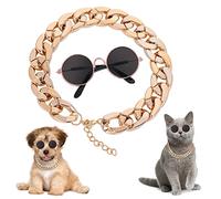 cobee Cat Sunglasses, Retro Kitten Sunglass with Rose Gold Chain Eye UV Protection Classic Small Cat Glasses Cosplay Costume for Photo Props Cute Pet Decorations for Birthday Party