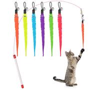 Cobee Cat Wand Toy Set - 6pcs Refills, Retractable Interactive Wand Rod with Bells & Furry Tail Worms