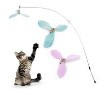 Cobee Cat Wand Toys, Interactive Cat Toys with 2 Feather Refills, Cat Feather Propeller Wand Toy with Bell, Cat Feather Toys Replacement Refills, Indoor Cat String Toy for Kitten Training(Blue+Pink)