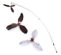 cobee Cat Wand Toys, Interactive Cat Toys with 2 Feather Refills Cat Feather Propeller Wand Toy with Bell Cat Feather Toys Replacement Refills Indoor Cat String Toy for Kitten Training(Gray+Black)