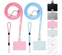 Cobee Cell Phone Lanyard, 2pcs Neck Lanyard + 2pcs Wrist Lanyard Strap + 6pcs Phone Tether Tabs, Nylon Crossbody Lanyard Wristlet Straps PVC Tether Pads for Safety Drop Protection(Blue, Pink)