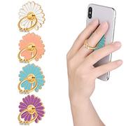 cobee Cell Phone Ring Holders, 4 Pcs Cute Daisy Finger Kickstands Metal Round 180°/360° Rotation Hand Grip with Knob Loop Phone Ring Grips Compatible with Most Smartphones, Tablets(Style-A)