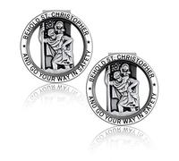 cobee Christopher Medal for Car, 2 Pcs Car Saint Christopher Visor Clip Round St Christopher Medal Badge Clip Catholic Visor Bless Driving Safety Clip Religious Gift for New Driver, Baby Driver